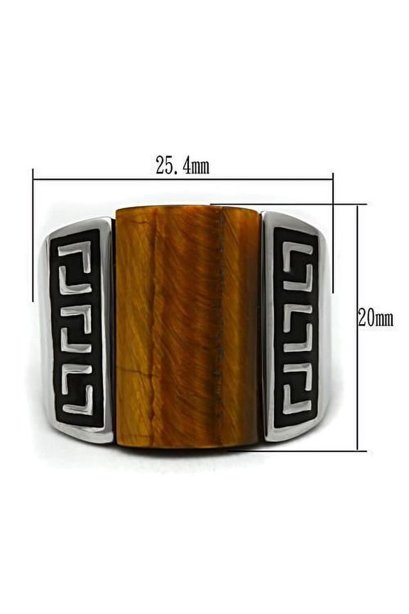 TK328 - High polished (no plating) Stainless Steel Ring with Semi-Precious Tiger Eye in Smoked Quartz