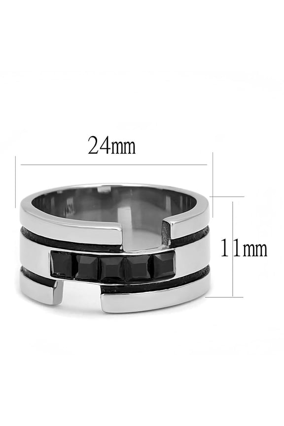 TK3284 - High polished (no plating) Stainless Steel Ring with Top Grade Crystal in Jet