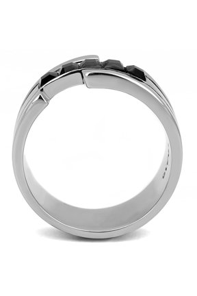 TK3284 - High polished (no plating) Stainless Steel Ring with Top Grade Crystal in Jet