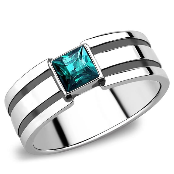 High polished (no plating) Stainless Steel Ring with Top Grade Crystal in Blue Zircon for Women Blue Zircon Stone Color Style TK3291 Size 13