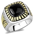 thumbnail image 1 of Two-Tone IP Gold (Ion Plating) Stainless Steel Ring with Synthetic Onyx in Jet for Women Jet Stone Color Style TK3294 Size 12, 1 of 4
