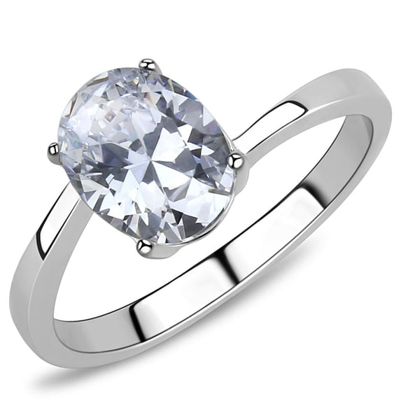 High polished (no plating) Stainless Steel Ring with AAA Grade CZ in Clear for Women Clear Stone Color Style TK3433 Size 10