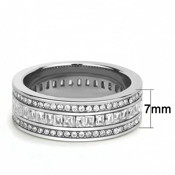 High polished (no plating) Stainless Steel Ring with AAA Grade CZ in Clear for Women Clear Stone Color Style TK3435 Size 9