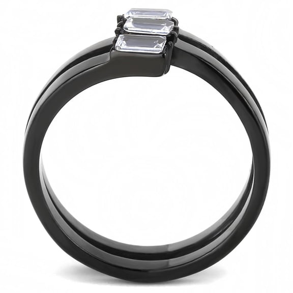 TK3455 - IP Black(Ion Plating) Stainless Steel Ring with AAA Grade CZ in Clear