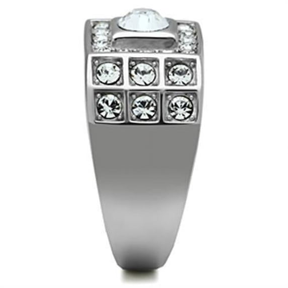 High polished (no plating) Stainless Steel Ring with Top Grade Crystal in Clear for Women Clear Stone Color Style TK350 Size 10