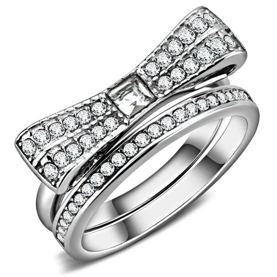 High polished (no plating) Stainless Steel Ring with Top Grade Crystal in Clear for Women Clear Stone Color Style TK3506 Size 6