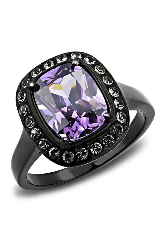 IP Black(Ion Plating) Stainless Steel Ring with AAA Grade CZ in Amethyst for Women Amethyst Stone Color Style TK3512 Size 9