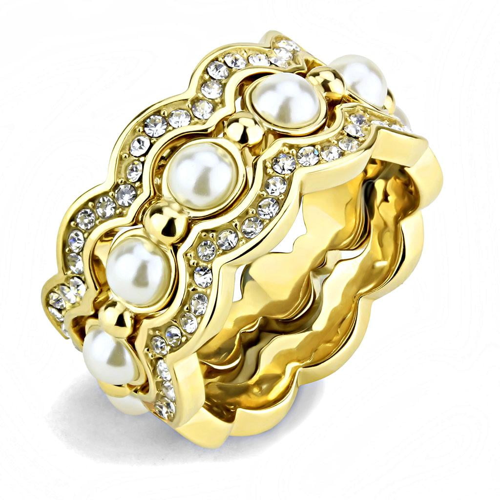 TK3520 IP Gold(Ion Plating) Stainless Steel Ring with Synthetic Pearl