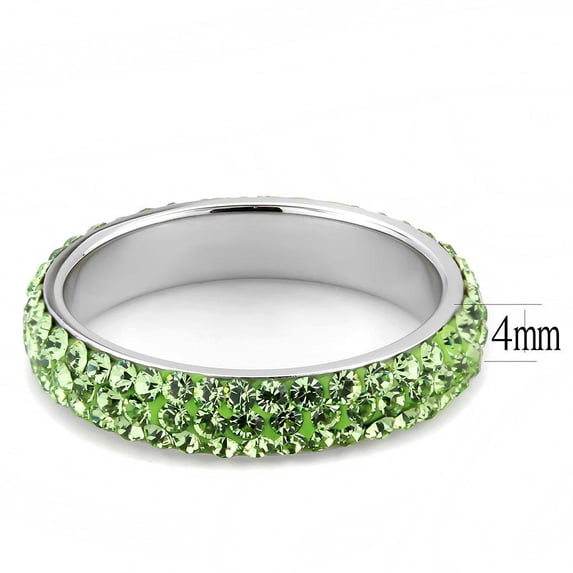 High polished (no plating) Stainless Steel Ring with Top Grade Crystal in Peridot for Women Peridot Stone Color Style TK3537 Size 6