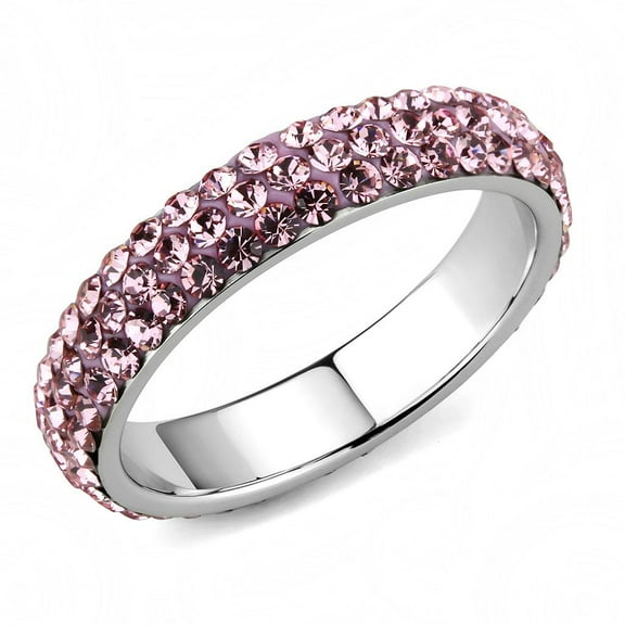 High polished (no plating) Stainless Steel Ring with Top Grade Crystal in Light Rose for Women Light Rose Stone Color Style TK3543 Size 8