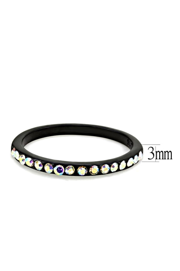 TK3556 - IP Black(Ion Plating) Stainless Steel Ring with Top Grade Crystal in Aurora Borealis (Rainbow Effect)