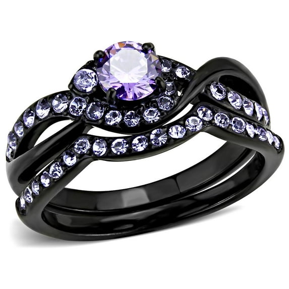 IP Black(Ion Plating) Stainless Steel Ring with AAA Grade CZ in Amethyst for Women Amethyst Stone Color Style TK3560 Size 5