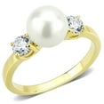 thumbnail image 1 of IP Gold(Ion Plating) Stainless Steel Ring with Synthetic Pearl in White for Women White Stone Color Style TK3567 Size 5, 1 of 2