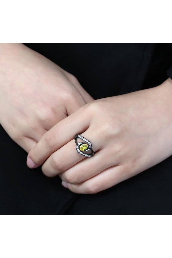 TK3571 - IP Black(Ion Plating) Stainless Steel Ring with AAA Grade CZ in Topaz