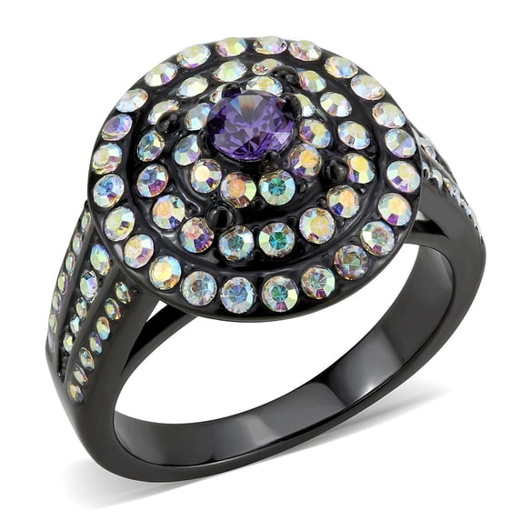 IP Black(Ion Plating) Stainless Steel Ring with Assorted in Multi Color for Women Multi Color Stone Color Style TK3580 Size 9