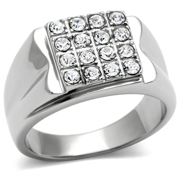 High polished (no plating) Stainless Steel Ring with Top Grade Crystal in Clear for Women Clear Stone Color Style TK359 Size 12