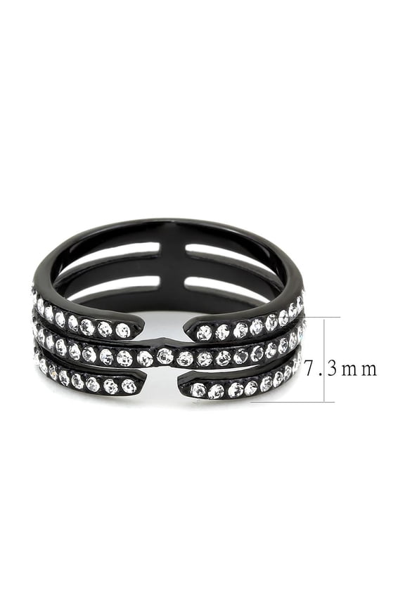 IP Black(Ion Plating) Stainless Steel Ring with Top Grade Crystal in Clear for Women Clear Stone Color Style TK3594 Size 6