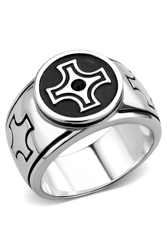 High polished (no plating) Stainless Steel Ring with Top Grade Crystal in Jet for Women Jet Stone Color Style TK3617 Size 12