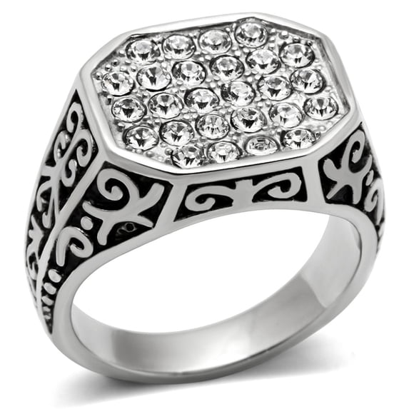 High polished (no plating) Stainless Steel Ring with Top Grade Crystal in Clear for Women Celtic Theme Clear Stone Color Style TK362 Size 9