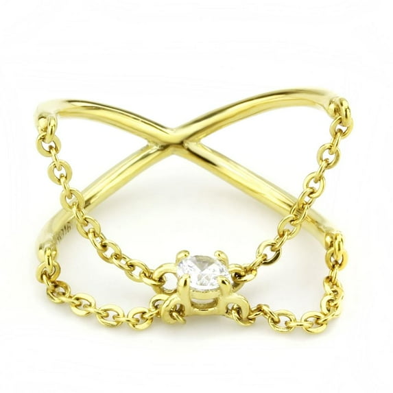 IP Gold(Ion Plating) Stainless Steel Ring with AAA Grade CZ in Clear for Women Minimalist Theme Clear Stone Color Style TK3627 Size 8