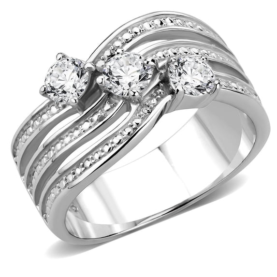 High polished (no plating) Stainless Steel Ring with AAA Grade CZ in Clear for Women Clear Stone Color Style TK3633 Size 5