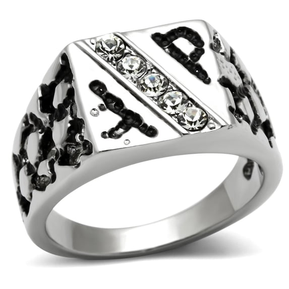 High polished (no plating) Stainless Steel Ring with Top Grade Crystal in Clear for Men Clear Stone Color Style TK367 Size 11