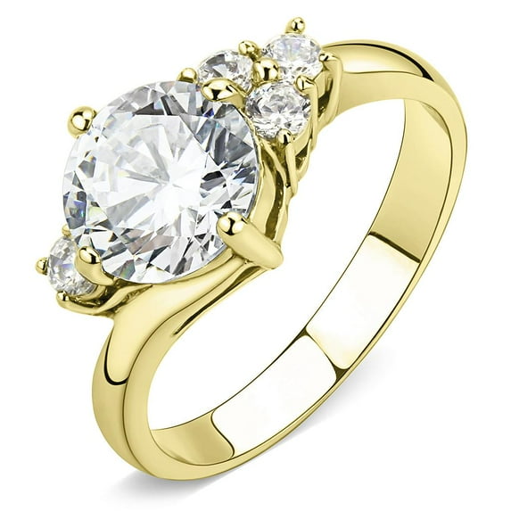 IP Gold(Ion Plating) Stainless Steel Ring with AAA Grade CZ in Clear for Women Clear Stone Color Style TK3670 Size 10