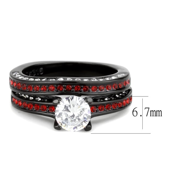 IP Black(Ion Plating) Stainless Steel Ring with AAA Grade CZ in Clear for Women Clear Stone Color Style TK3695 Size 9