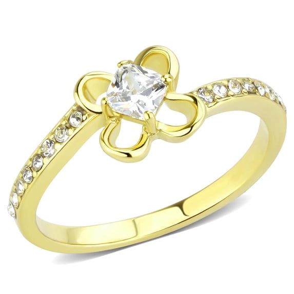 IP Gold(Ion Plating) Stainless Steel Ring with AAA Grade CZ in Clear for Women Clear Stone Color Style TK3711 Size 8
