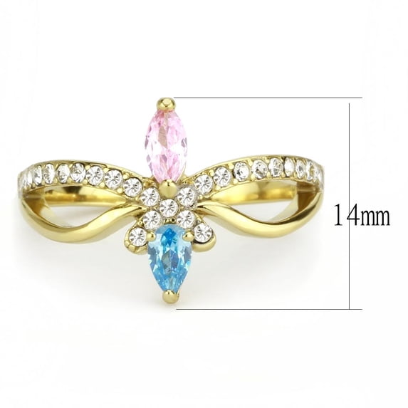 IP Gold(Ion Plating) Stainless Steel Ring with AAA Grade CZ in Multi Color for Women Multi Color Stone Color Style TK3712 Size 6