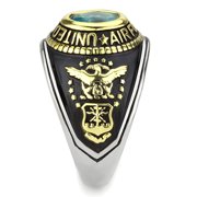 TK3725 - Two-Tone IP Gold Ion Plating Stainless Steel Ring with Synthetic Synthetic Glass in Sea Blue