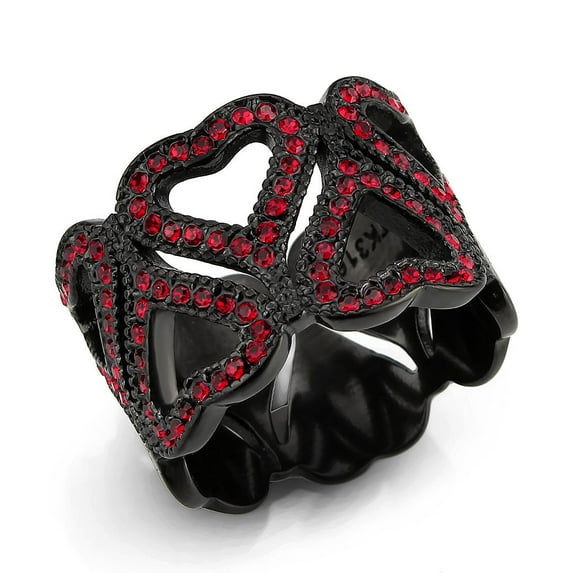 IP Black (Ion Plating) Stainless Steel Ring with Top Grade Crystal in Red Series for Women Style TK3790 Size 8