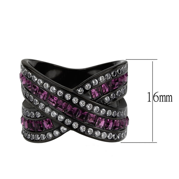 IP Black (Ion Plating) Stainless Steel Ring with Top Grade Crystal in Amethyst for Women Style TK3791 Size 6