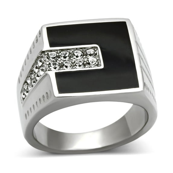 High polished (no plating) Stainless Steel Ring with Top Grade Crystal in Clear for Women Clear Stone Color Style TK388 Size 13
