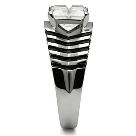 High polished (no plating) Stainless Steel Ring with AAA Grade CZ in Clear for Women Clear Stone Color Style TK393 Size 5