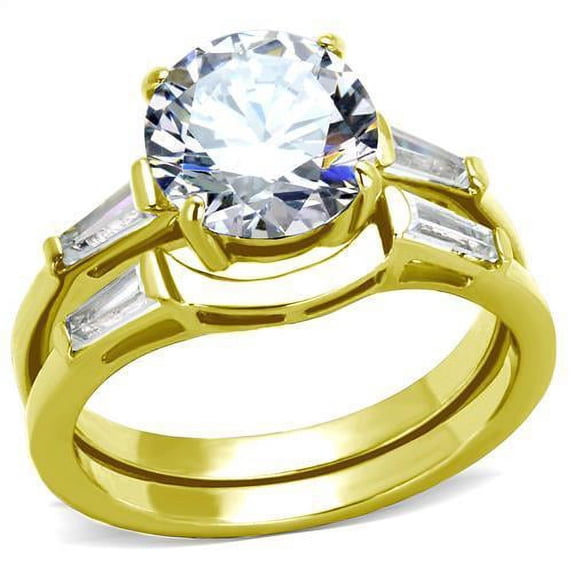 IP Gold(Ion Plating) Stainless Steel Ring with AAA Grade CZ in Clear for Women Clear Stone Color Style TK44701 Size 8