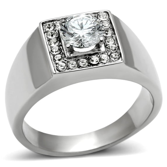 High polished (no plating) Stainless Steel Ring with AAA Grade CZ in Clear for Women Clear Stone Color Style TK483 Size 12