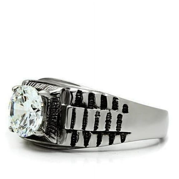 High polished (no plating) Stainless Steel Ring with AAA Grade CZ in Clear for Women Clear Stone Color Style TK485 Size 12