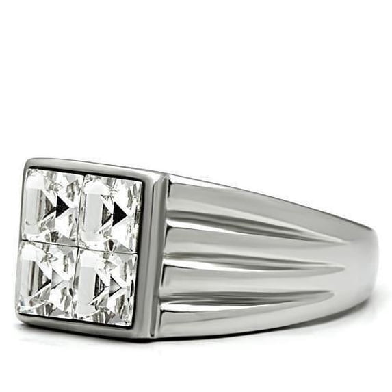 High polished (no plating) Stainless Steel Ring with Top Grade Crystal in Clear for Women Clear Stone Color Style TK489 Size 10