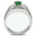 thumbnail image 1 of TK496 - High polished (no plating) Stainless Steel Ring with Synthetic Synthetic Glass in Emerald, 1 of 1