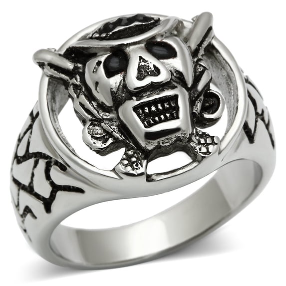 High polished (no plating) Stainless Steel Ring with Top Grade Crystal in Jet for Women Biker Theme Jet Stone Color Style TK502 Size 8
