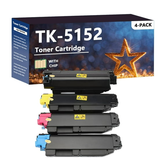 TK5152 TK-5152 Toner Cartridge Compatible for Kyocera TK5152 TK5153 K C M Y Toner,Can Be Refilled, Work for Kyocera M6035cidn M6535cidn P6035cdn Printers, 4 Pack(KCMY)