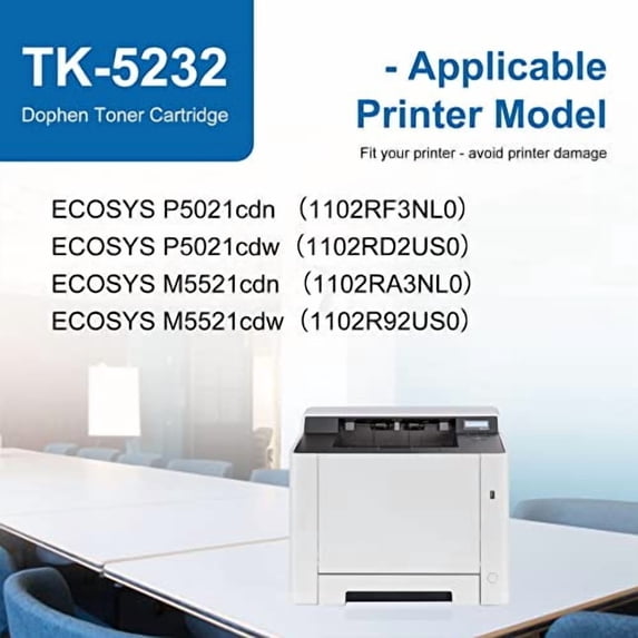 TK5232 TK-5232 4-Color Toner Cartridge (1 Pack, Black) - Dphen TK-5232K Toner Replacement for Kyocera ECOSYS P5021cdn P5021cdw M5521cdn M5521cdw Printer