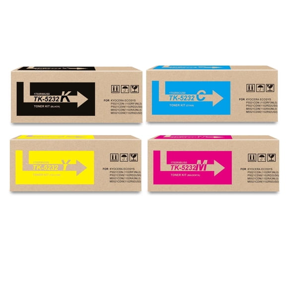 TK5232 Toner Cartridge, 4 Pack Black/Cyan/Magenta/Yellow TK-5232 1T02R90US0 1T02R9CUS0 1T02R9BUS0 1T02R9AUS0 Compatible with Kyocera ECOSYS P5021cdn P5021cdw M5521cdnM5521cdw(1102R92US0) Printer