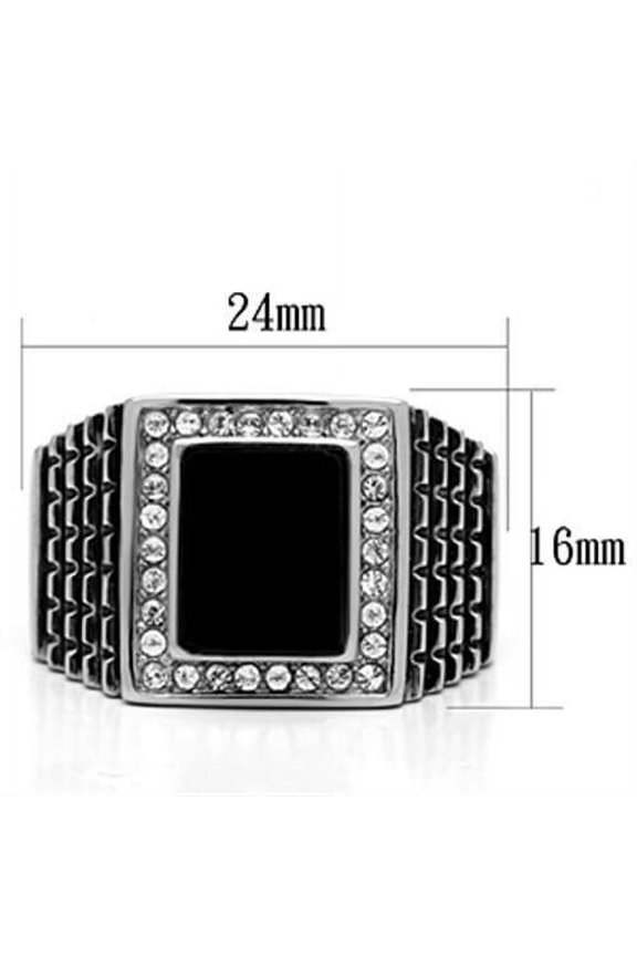 TK592 - High polished (no plating) Stainless Steel Ring with Synthetic Synthetic Stone in Jet