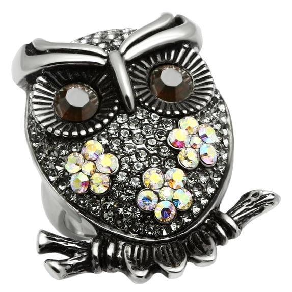 TK603 - High polished (no plating) Stainless Steel Ring with Top Grade Crystal in Smoked Quartz Size 10