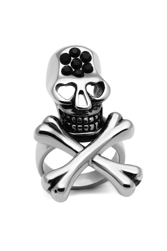 High polished (no plating) Stainless Steel Ring with Top Grade Crystal in Jet for Women Biker Theme Jet Stone Color Style TK606 Size 10