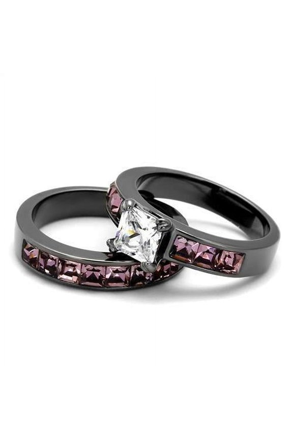 TK61206LJ - IP Light Black (IP Gun) Stainless Steel Ring with AAA Grade CZ in Clear