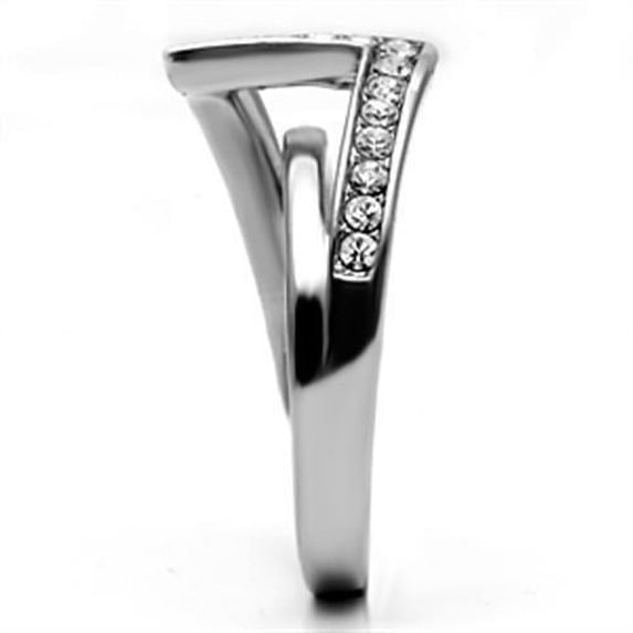 High polished (no plating) Stainless Steel Ring with Top Grade Crystal in Clear for Women Clear Stone Color Style TK624 Size 8