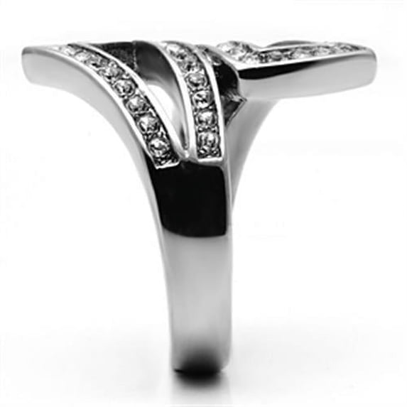 High polished (no plating) Stainless Steel Ring with Top Grade Crystal in Clear for Women Clear Stone Color Style TK625 Size 8